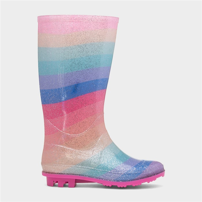 Girls Multi Glitter Striped Welly