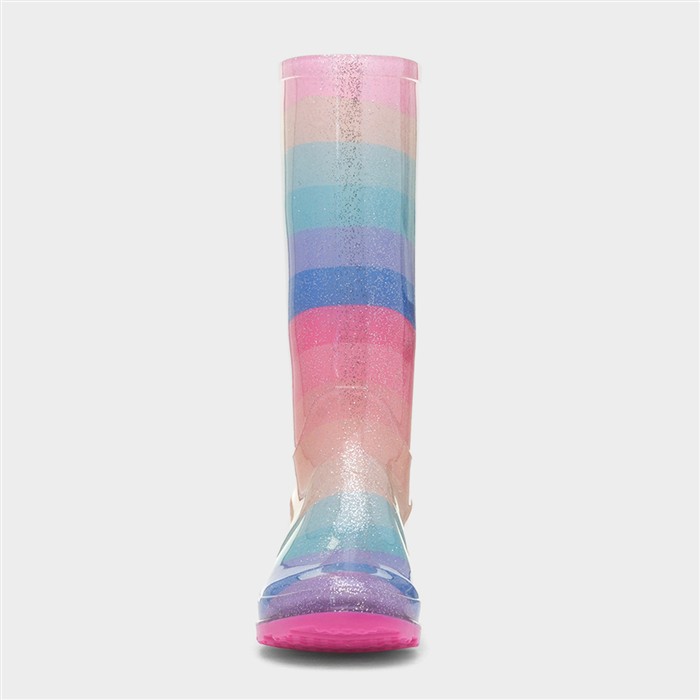 Girls Multi Glitter Striped Welly