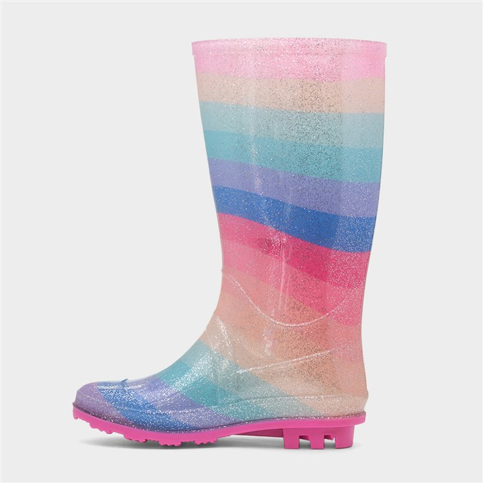 Girls Multi Glitter Striped Welly