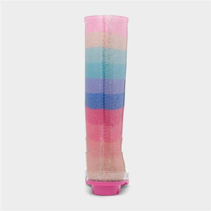Girls Multi Glitter Striped Welly