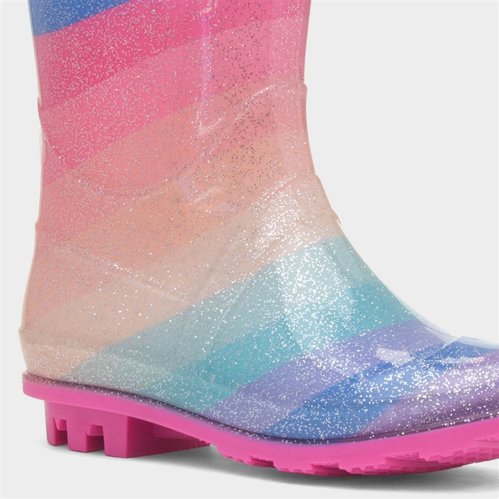 Girls Multi Glitter Striped Welly