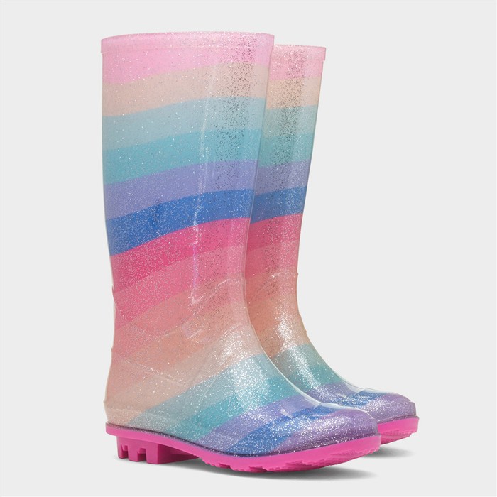 Girls Multi Glitter Striped Welly
