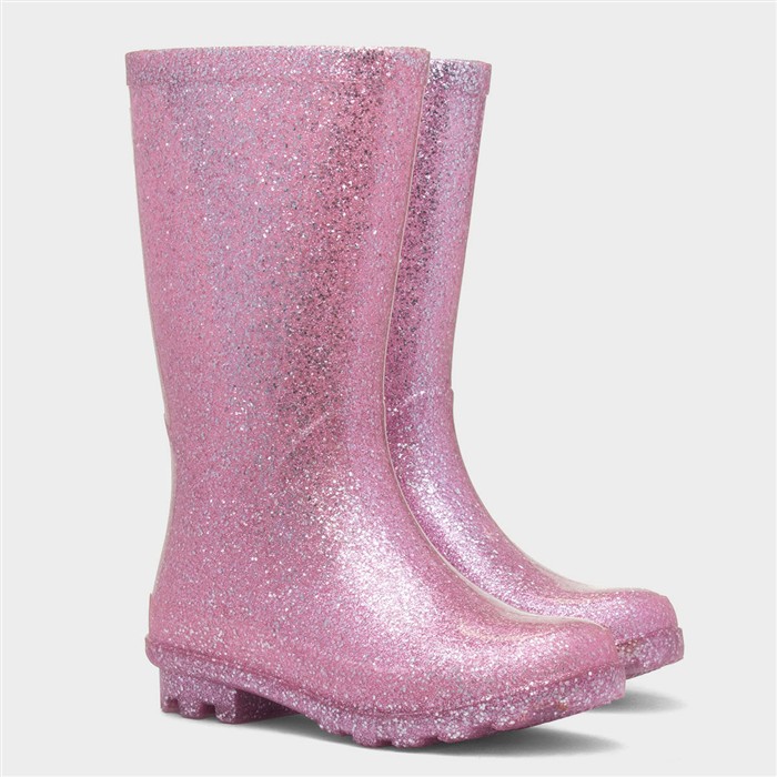 Girls Pink Glitter Welly