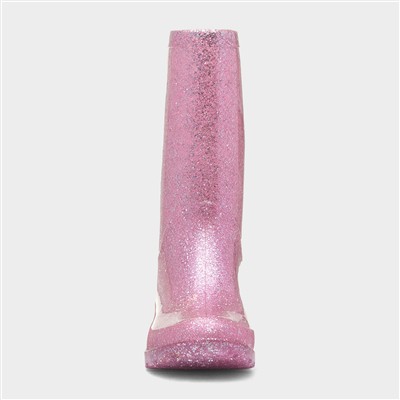 Girls Pink Glitter Welly