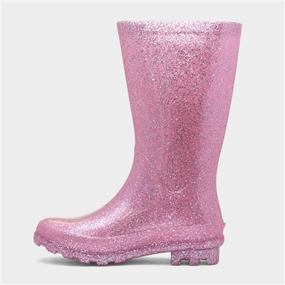 Girls Pink Glitter Welly