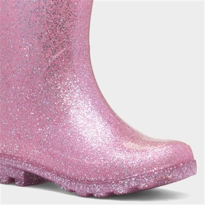 Girls Pink Glitter Welly
