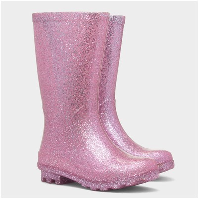 Girls Pink Glitter Welly