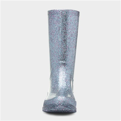 Girls Blue Glitter Welly