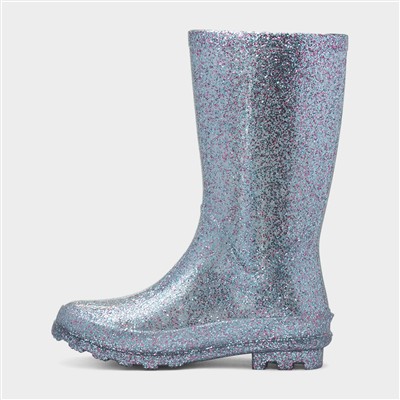 Girls Blue Glitter Welly