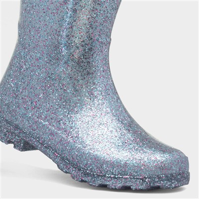 Girls Blue Glitter Welly