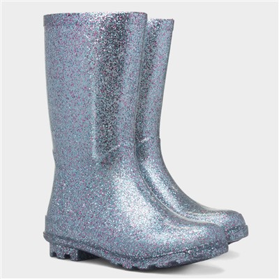 Girls Blue Glitter Welly