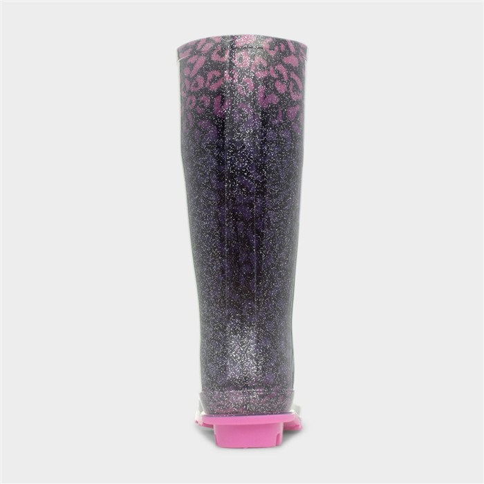 Girls Pink & Purple Leopard Print Welly