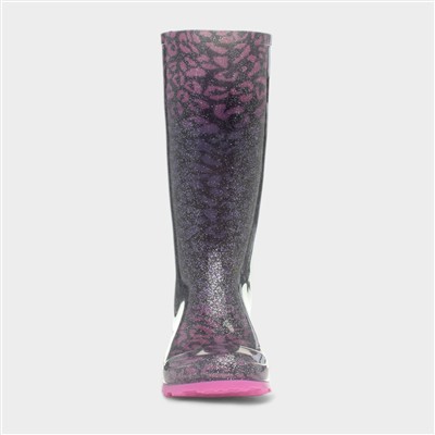 Girls Pink & Purple Leopard Print Welly