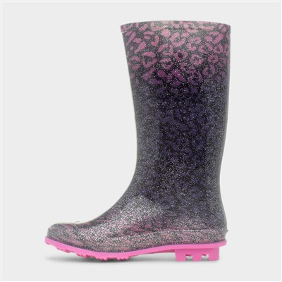 Girls Pink & Purple Leopard Print Welly