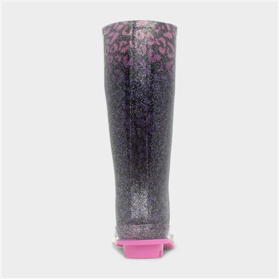 Girls Pink & Purple Leopard Print Welly