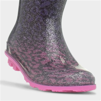 Girls Pink & Purple Leopard Print Welly