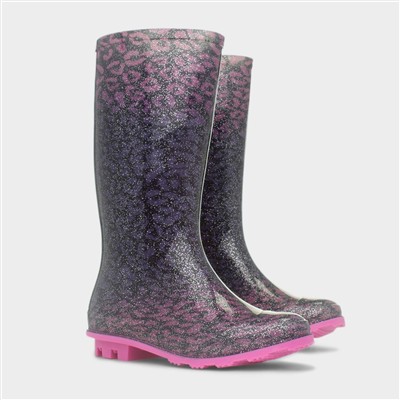 Girls Pink & Purple Leopard Print Welly