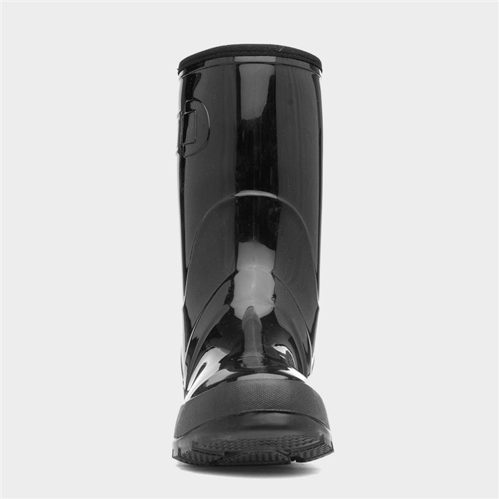 Womens Black Patent Warm Lined Welly
