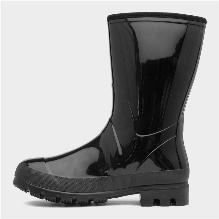 Womens Black Patent Warm Lined Welly