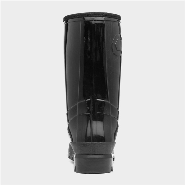 Womens Black Patent Warm Lined Welly
