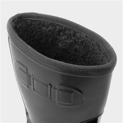 Womens Black Patent Warm Lined Welly