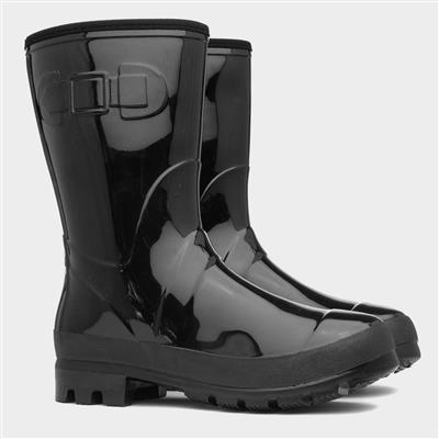 Womens Black Patent Warm Lined Welly