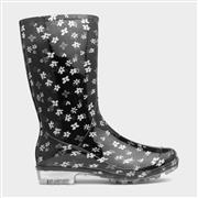 Sunshine Womens Black Floral Print Welly (Click For Details)