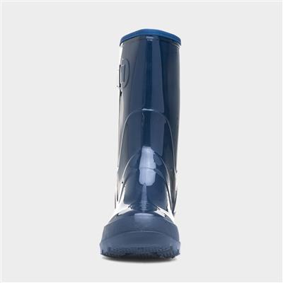 Rainstorm Womens Navy Patent Warm Lined Welly