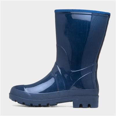 Rainstorm Womens Navy Patent Warm Lined Welly