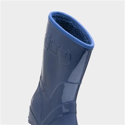 Rainstorm Womens Navy Patent Warm Lined Welly