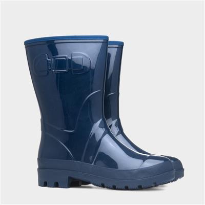 Rainstorm Womens Navy Patent Warm Lined Welly