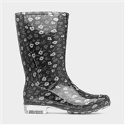 Womens Black Flower Print Welly (Click For Details)