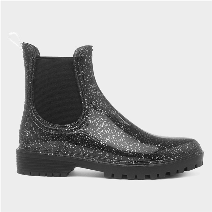 Women's Black Glitter Chelsea Welly