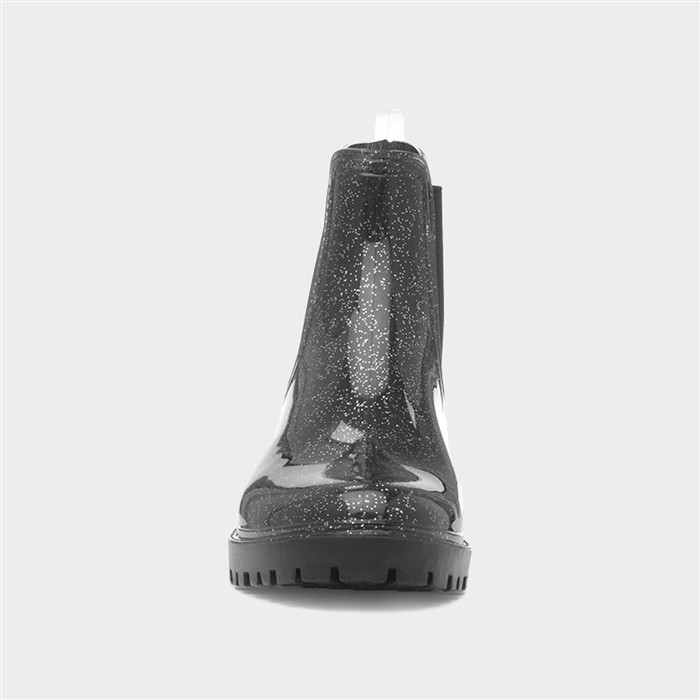 Women's Black Glitter Chelsea Welly
