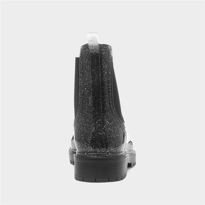 Women's Black Glitter Chelsea Welly
