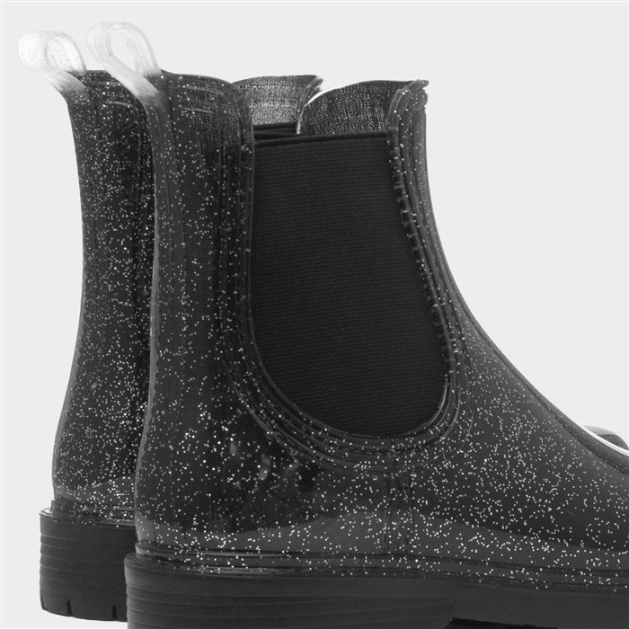 Women's Black Glitter Chelsea Welly