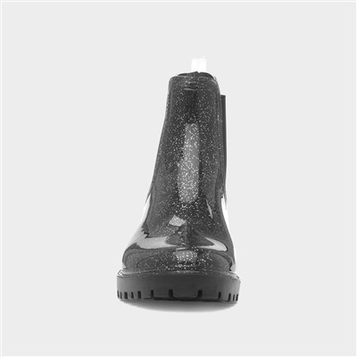 Women's Black Glitter Chelsea Welly