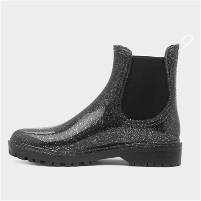 Women's Black Glitter Chelsea Welly