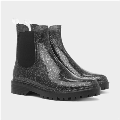 Women's Black Glitter Chelsea Welly