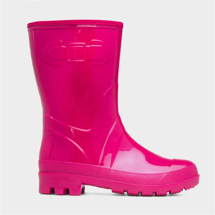 Womens Pink Patent Warm Lined Welly