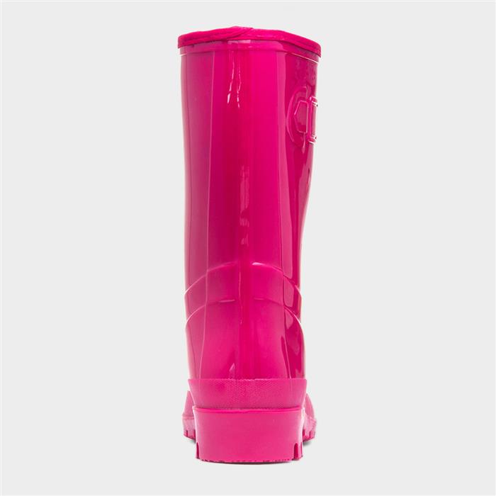 Womens Pink Patent Warm Lined Welly