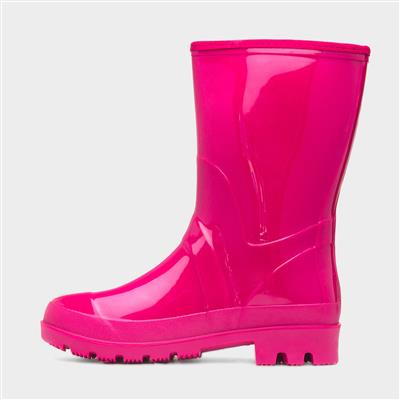 Womens Pink Patent Warm Lined Welly