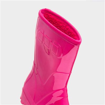 Womens Pink Patent Warm Lined Welly