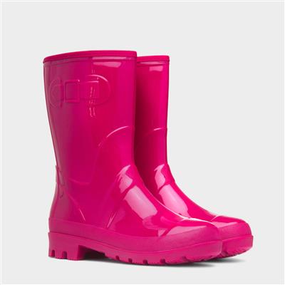 Womens Pink Patent Warm Lined Welly