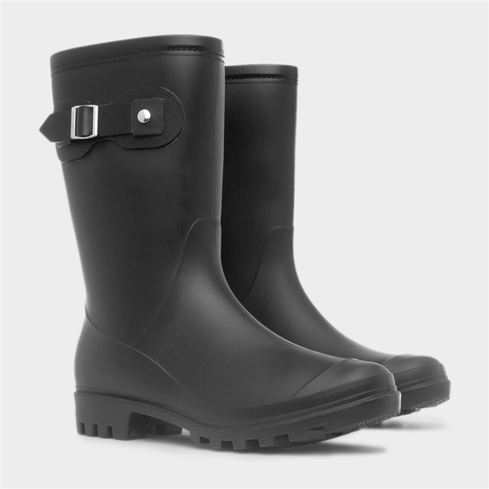 Festival Womens Black Buckle Welly
