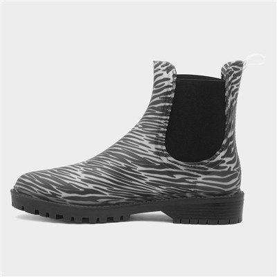 Gale Womens Black Zebra Print Chelsea Welly