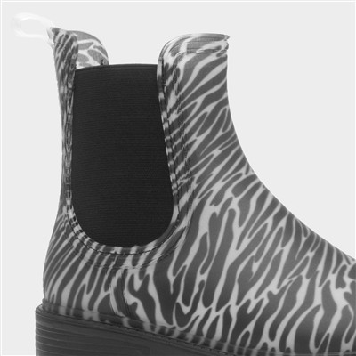 Gale Womens Black Zebra Print Chelsea Welly
