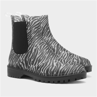Gale Womens Black Zebra Print Chelsea Welly