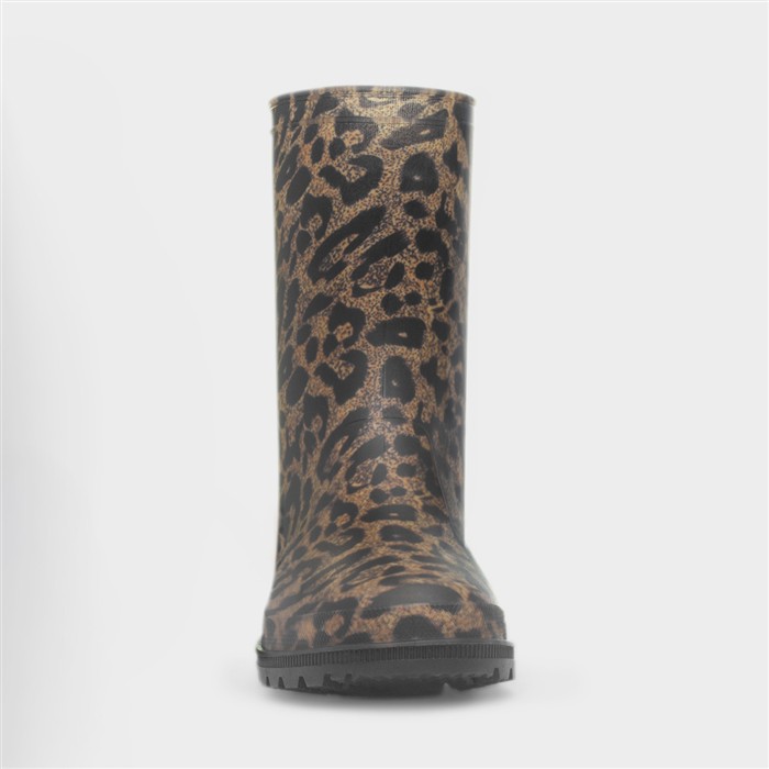 Womens Brown Leopard Print Welly