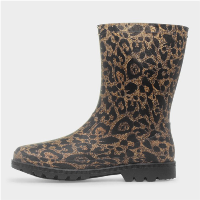 Womens Brown Leopard Print Welly